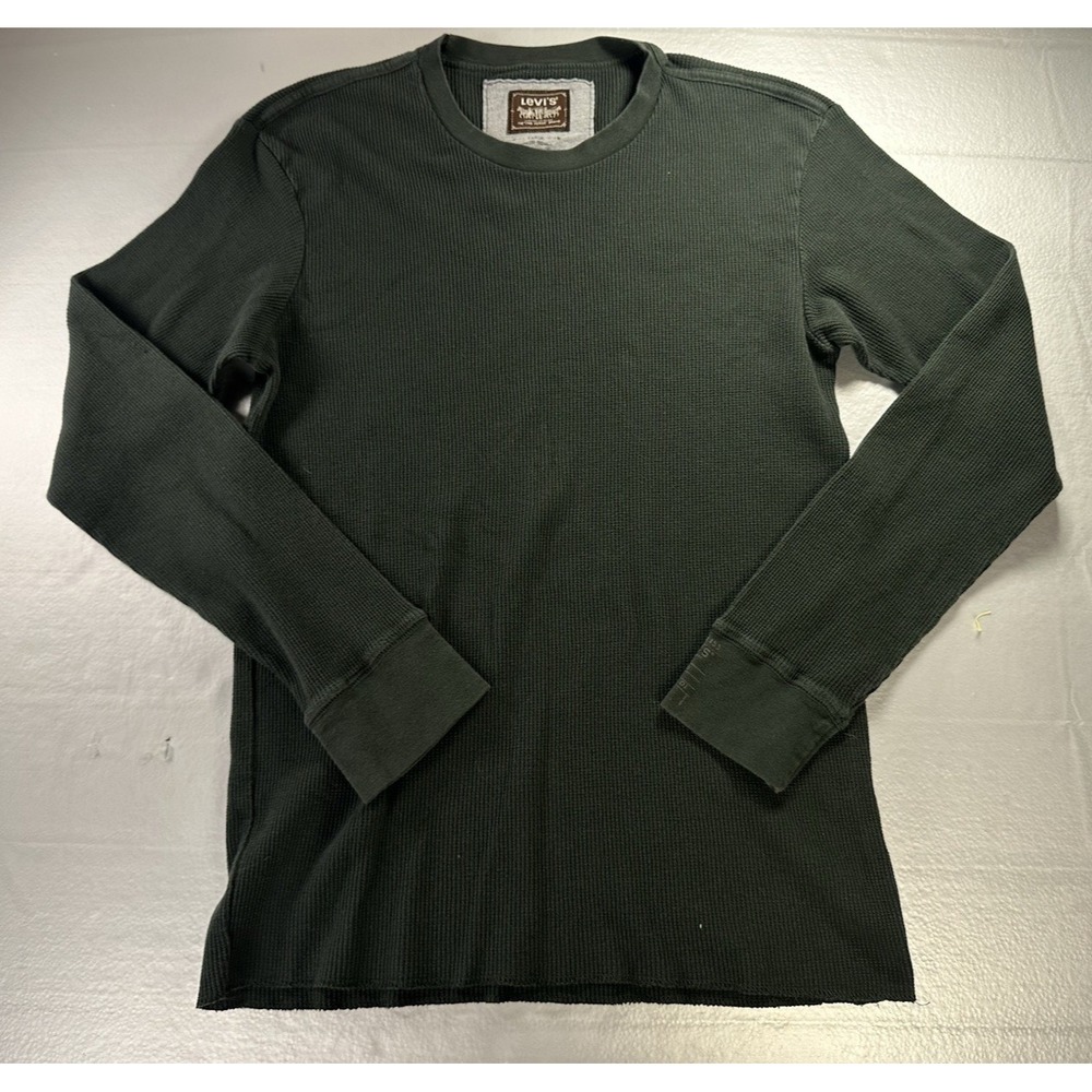 Levi's Waffle Knit Sweater Mens Large Green Casual Classic Crew Neck Pullover‎